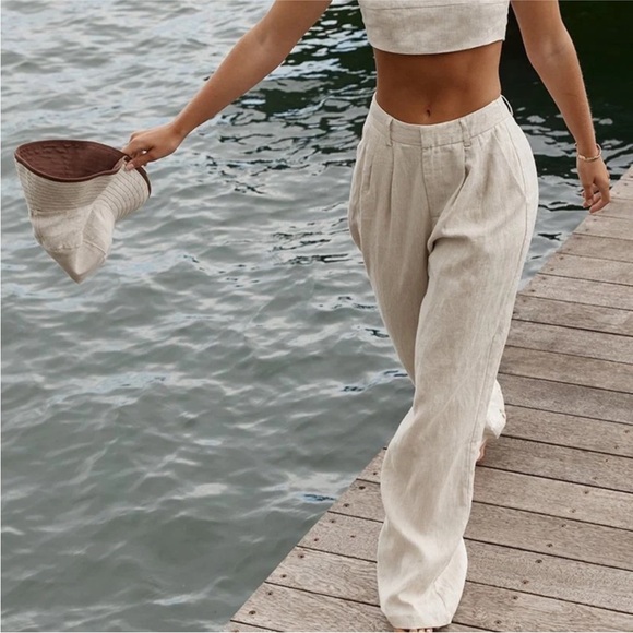 DISSH Norah Flax Natural Linen Pants Wide Leg - Picture 11 of 15